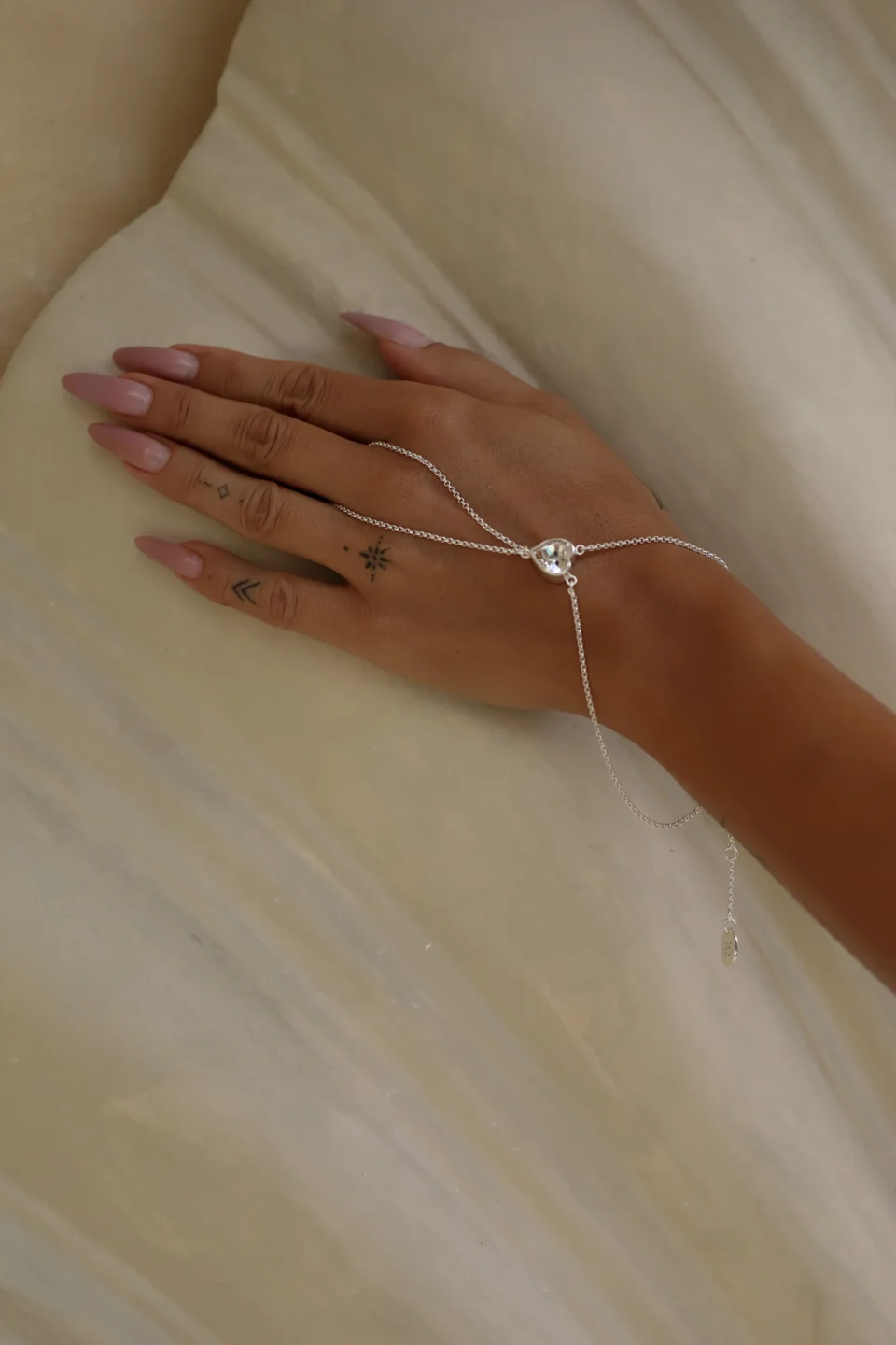 Silk Heart Hand Chain Silver